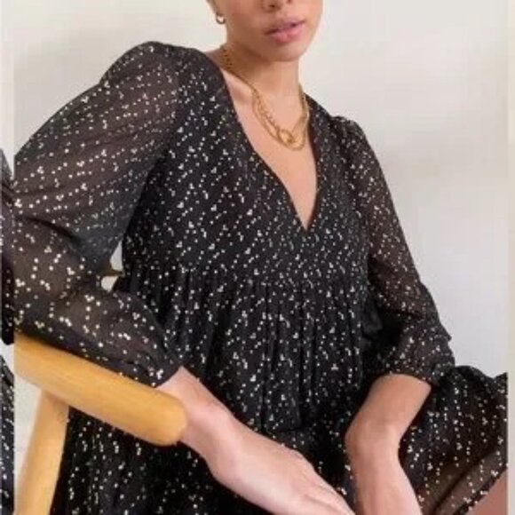 Sunday Best Aritzia Sheer Babydoll Flowy Mini Dress Black and Gold Size XXS - Picture 8 of 11